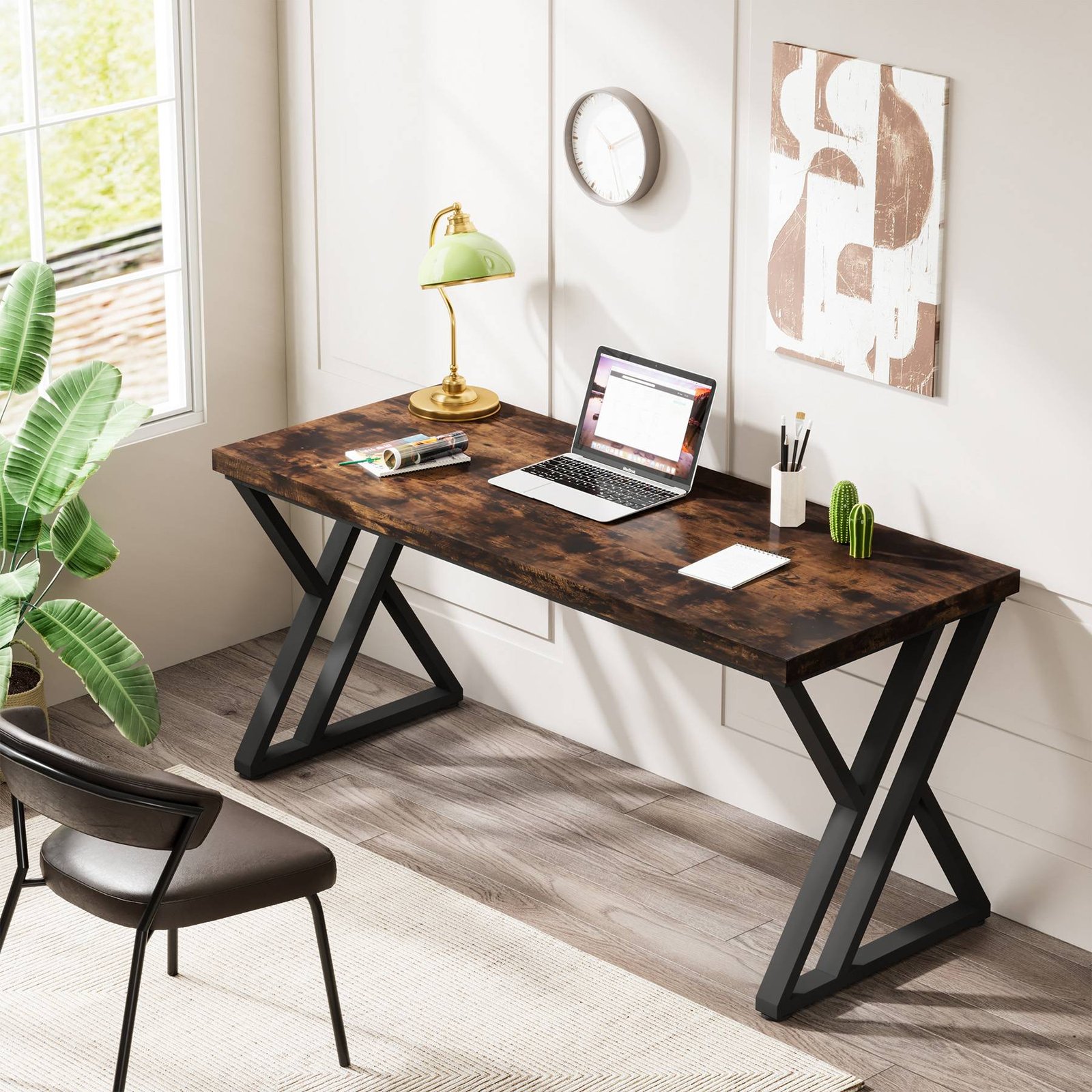55" Industrial Executive Computer Desk with Modern Z-Shaped Metal Legs