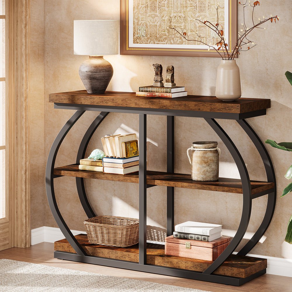 41.3" Modern Industrial Console Table - 3-Tier Entryway Table with Dual Arched Metal Frame